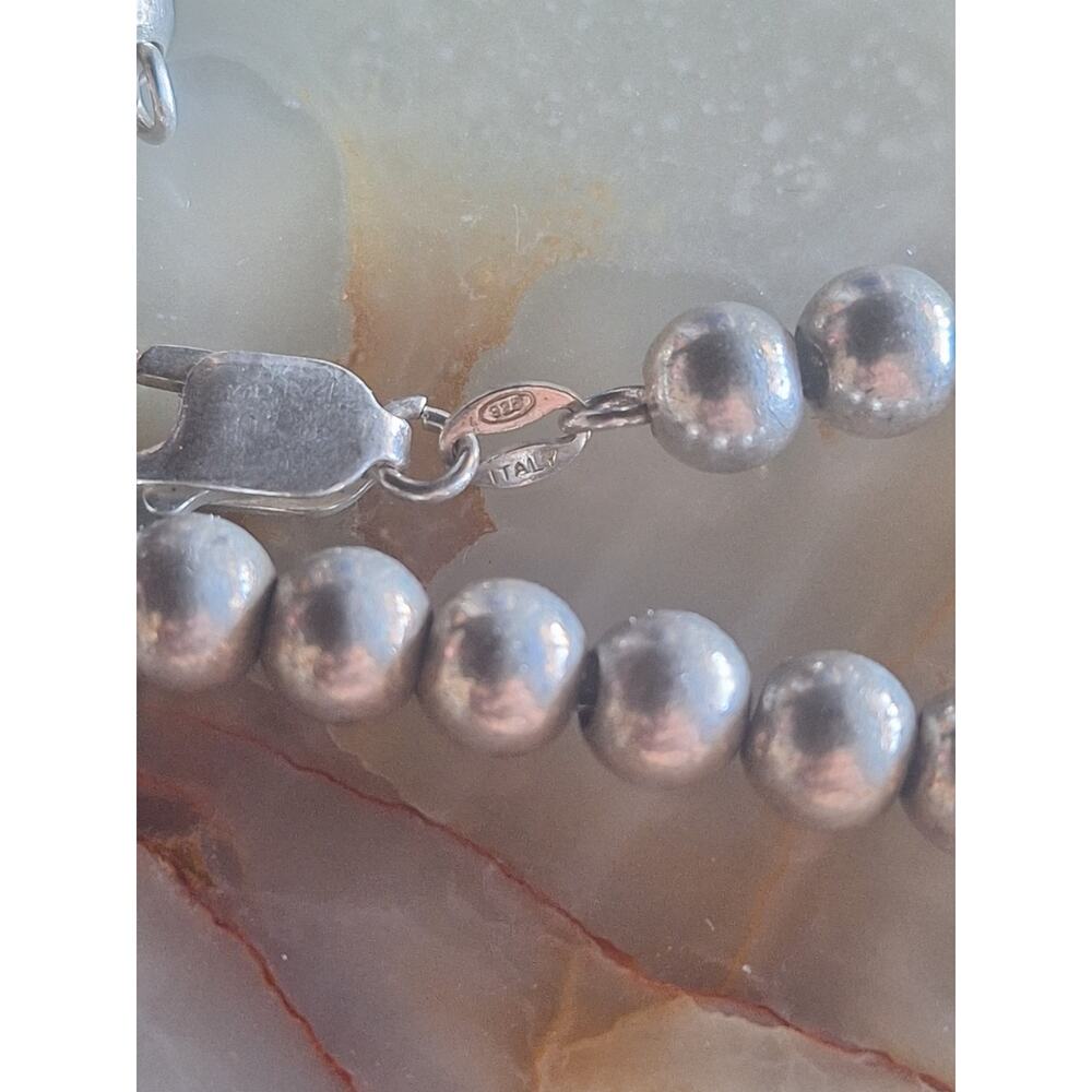 Italy 925 Sterling Silver 6mm Hollow Bead Bracelet 7.5" Estate Find! - Picture 2 of 6